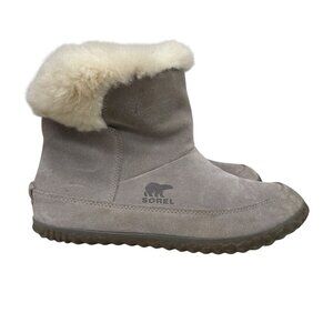 Sorel Out N About Gray Suede leather Faux fur lined Winter Booties Women's sz9